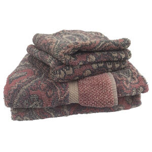 Fieldcrest Royal Velvet Set 2 Hand Towels 2 Washcloths Pink Gray Paisley Vintage